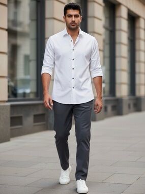 Men's SUITSHOP White Slim Fit Long Sleeve Dress Shirt S